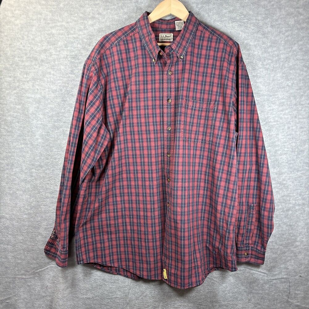 L.L. Bean Men's Casual Button Down Shirts - Red and Black Plaid - Picture 2 of 15